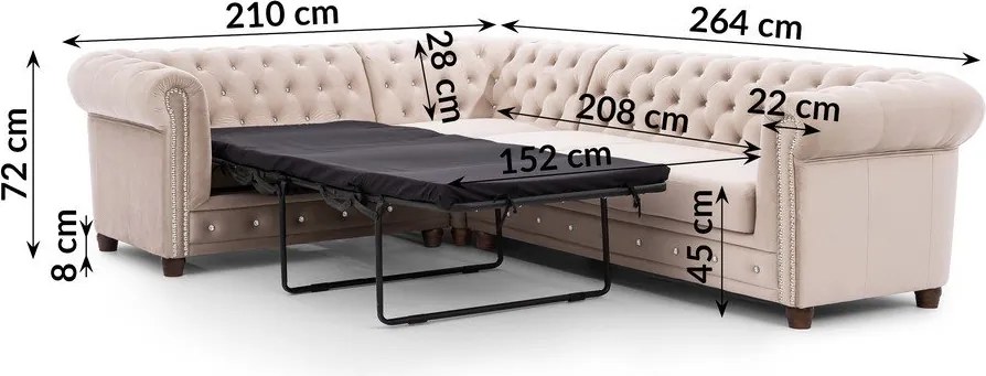 Beżowy aksamitny rozkładany narożnik (lewostronny/w kształcie litery L) York Blik – Ropez