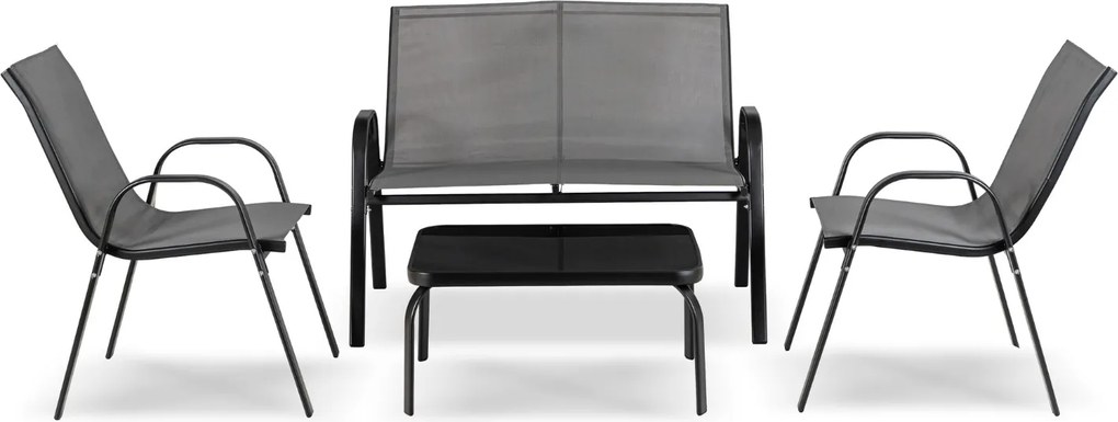 Zestaw Mebli Ogrodowych MINNESOTA Szary Ławka Krzesła Stolik Tarasowy Siatka Nowoczesny