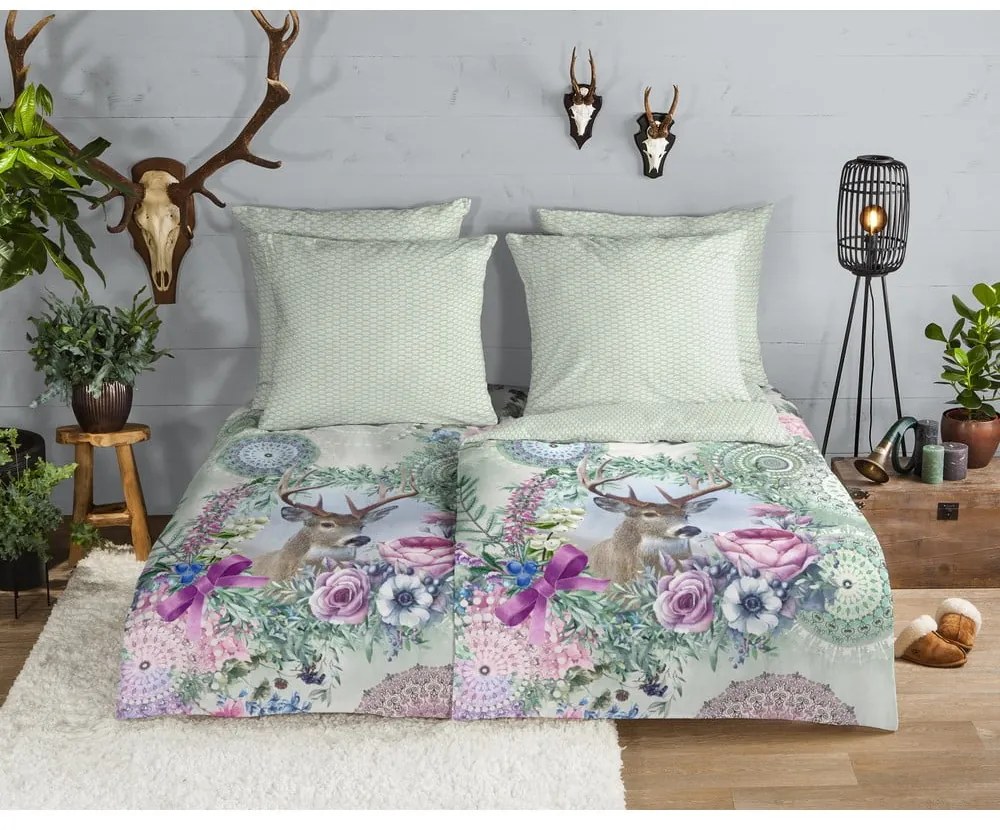 Zielona flanelowa pościel jednoosobowa 140x200 cm Romini – HIP