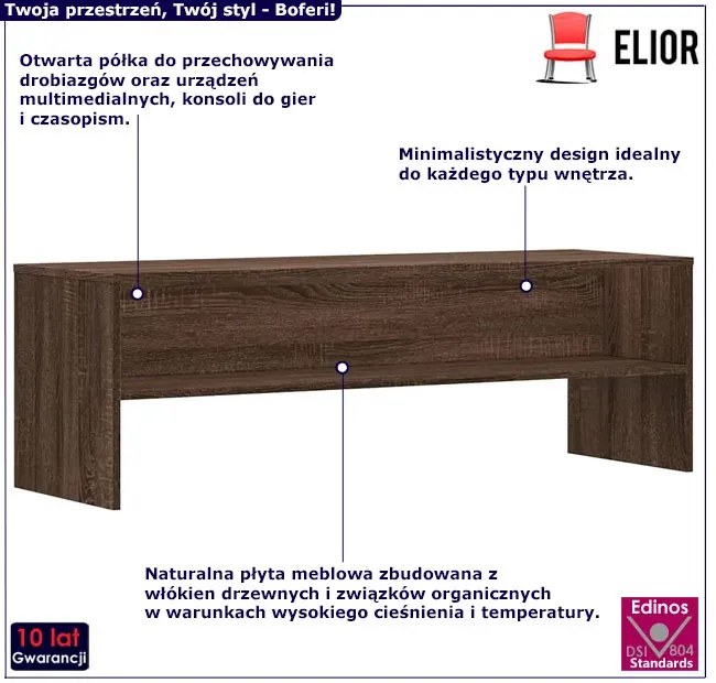 Minimalistyczna szafka pod TV z półką brązowy dąb - Sarsa
