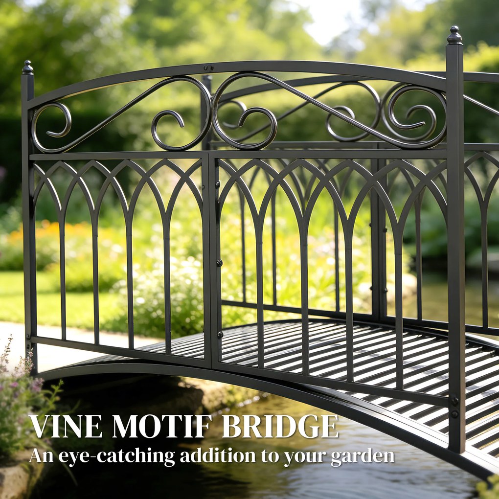 Outsunny Mostek ogrodowy metalowy 135,5 cm mostek do stawu z poręczami antyczny wygląd odporny na rdzę łatwy montaż | Aosom PL