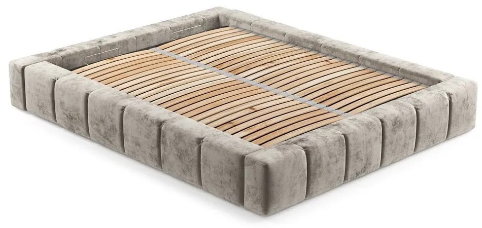 Beżowe tapicerowane łóżko dwuosobowe ze schowkiem i stelażem 200x200 cm Aruba L – Maison de Rêve
