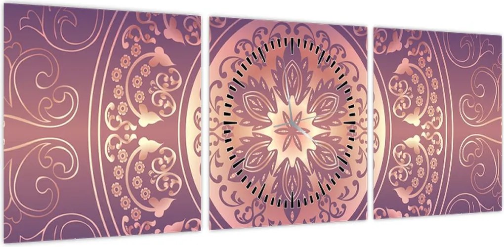 Obraz - Mandala na fioletowym gradiencie (z zegarem) (90x30 cm)