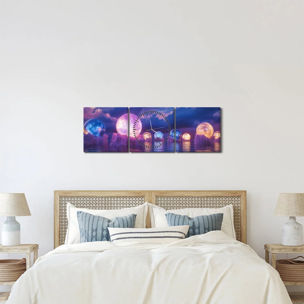Obraz - Planety na wodzie (z zegarem) (90x30 cm)