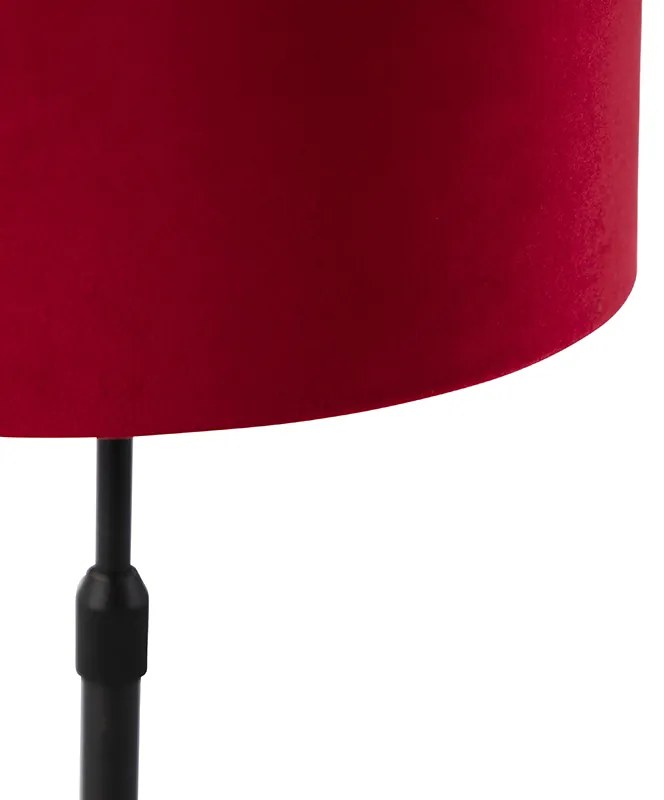 Lampa stołowa czarna z abażurem z czerwonego aksamitu ze złotem 25 cm - Parte klasyczny/Antyczny Oswietlenie wewnetrzne