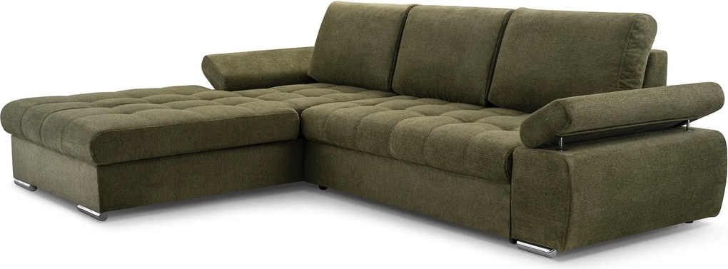 Masseno Narożnik SANDRO z funkcją spania i pojemnikiem na pościel Narozniki L, Rozkładana sofa - Zielony, ARAGON 39