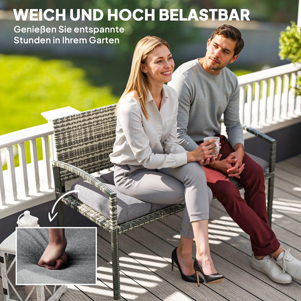 Outsunny Poduszka na Ławkę 105 x 46 x 12,5 cm z Paskami, Do Ogrodu, Siedzisko Wodoodporne, Szary