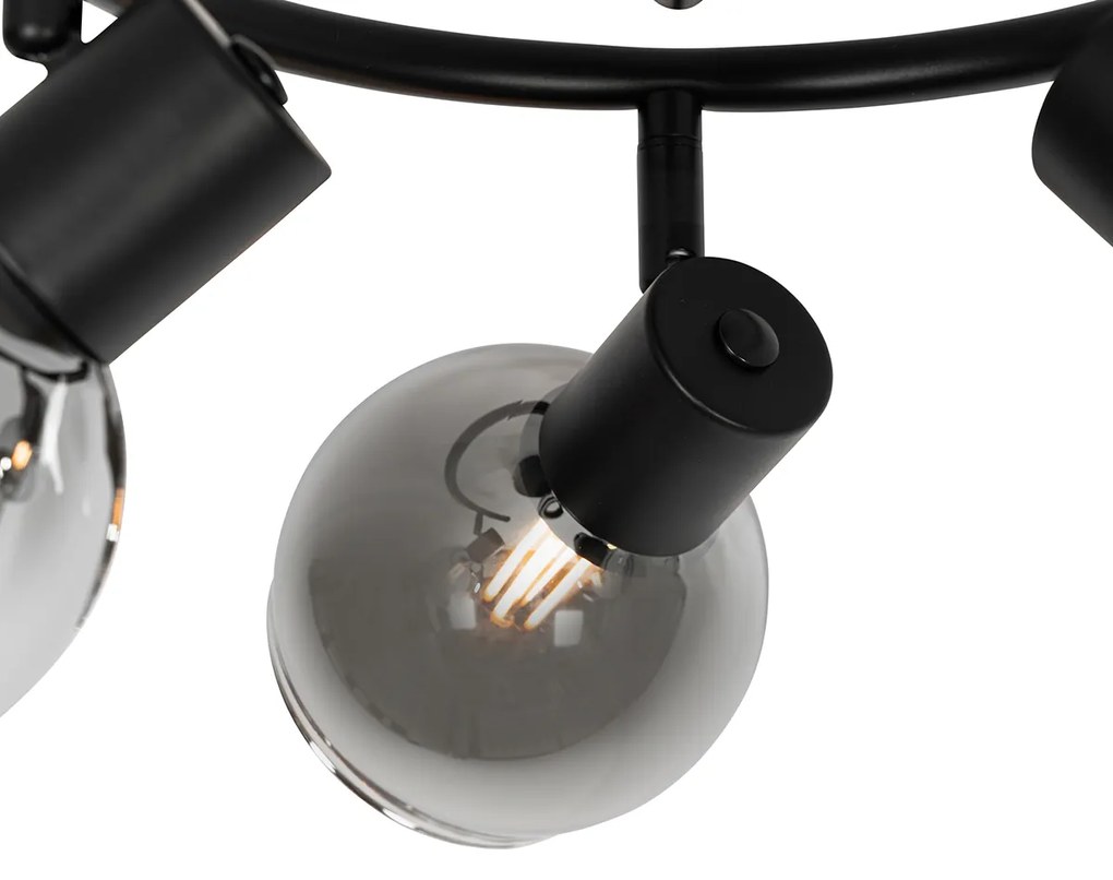 Lampa sufitowa art deco czarna z przydymionym szkłem 3-punktowa okrągła - Vidro ArtDeco Oswietlenie wewnetrzne