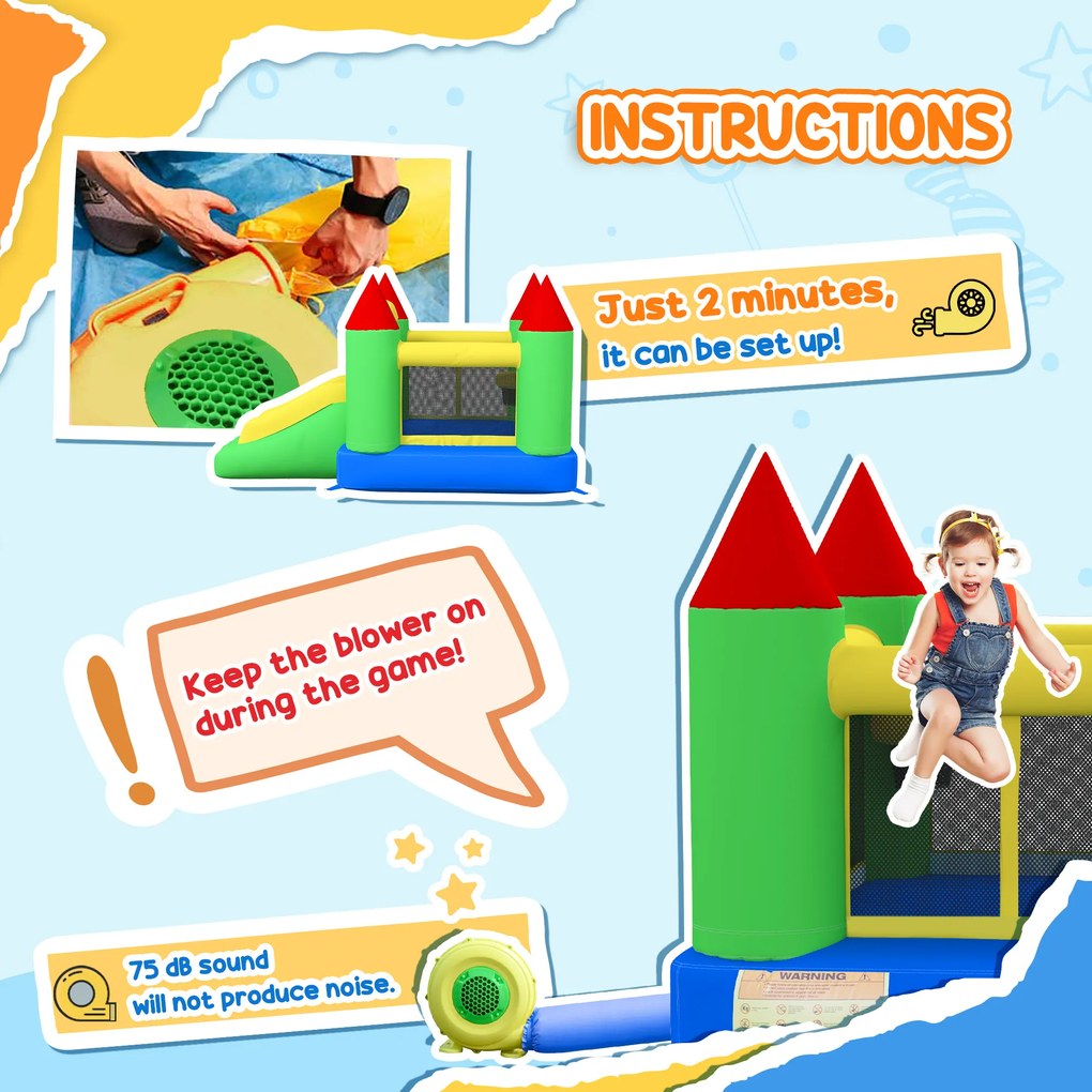 HOMCOM Zamek Skaczący z Zjeżdżalnią i Siatką Bezpieczeństwa, do 100 kg, 3-10 lat, 300x180x160cm