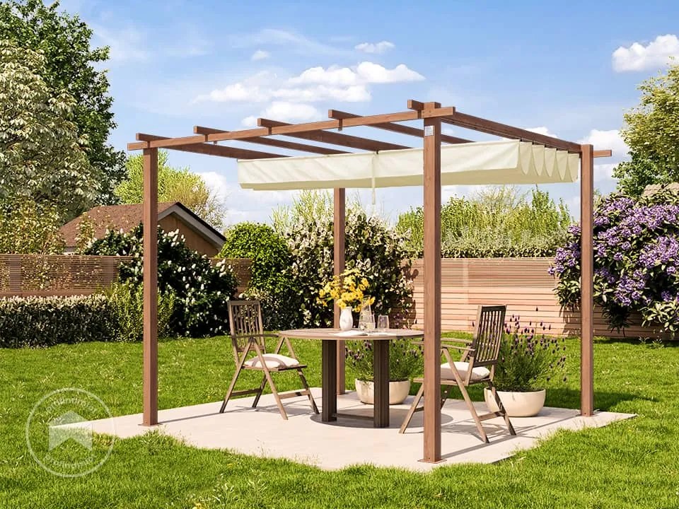 PRIMEYARD 3x3m Pergola Classic, roleta rzymska, szampański - (400101)