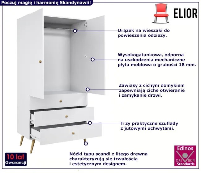 Biała szafa na nóżkach w stylu skandynawskim - Geza 14X