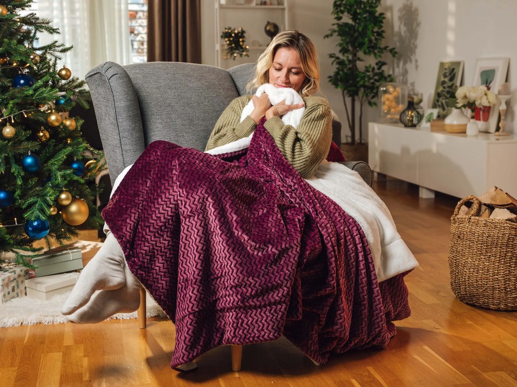 KOC I PODUSZKA WARM HUG LILAK OMBRE 130x190 cm liliowy