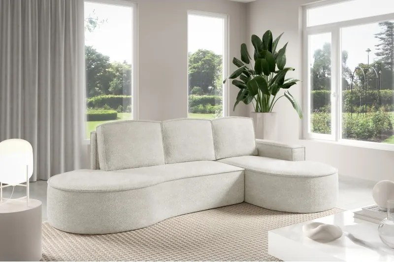 Narożnik MOLLY Prawostronny z funkcją spania, wolnostojący tkanina ABRIAMO 04 Biały