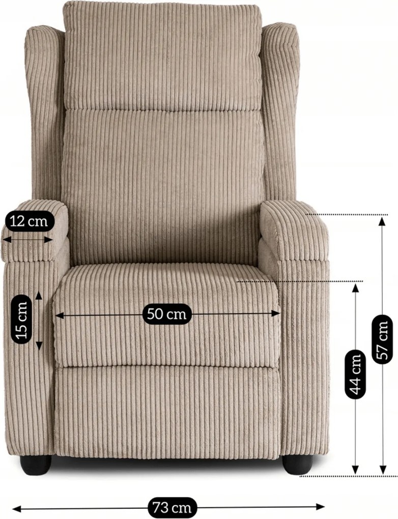 Fotel Rozkładany z Podnóżkiem SPENCER Beżowy Sztruksowy Nowoczesny