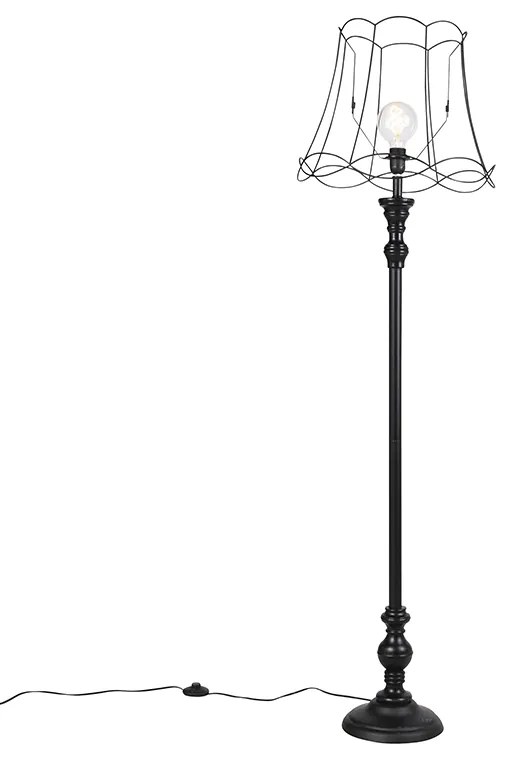 Lampa stojąca czarna z abażurem w ramie 45 cm - Classico