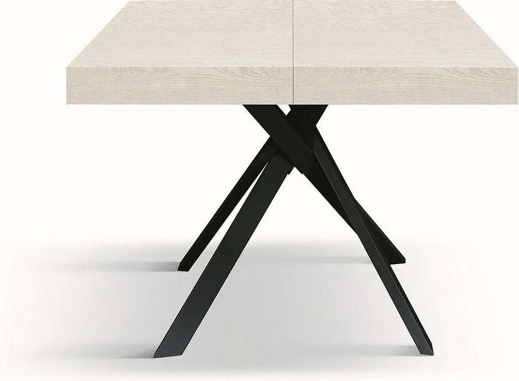 Biały stół z drewna jesionowego, antracytowe metalowe nogi 95x90-145x90cm - FORTE DEI MARMI