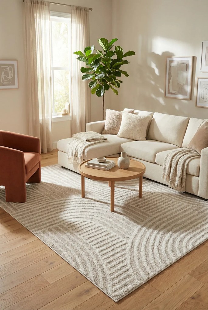 Kremowy Wzorzysty Dywan W Nowoczesnym Stylu F4-G92