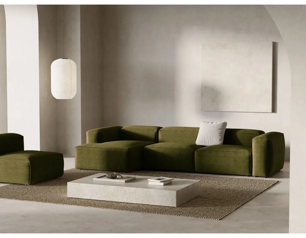 Zielony sztruksowy narożnik (lewostronny/z szezlongiem) Bergamo – Cosmopolitan Design