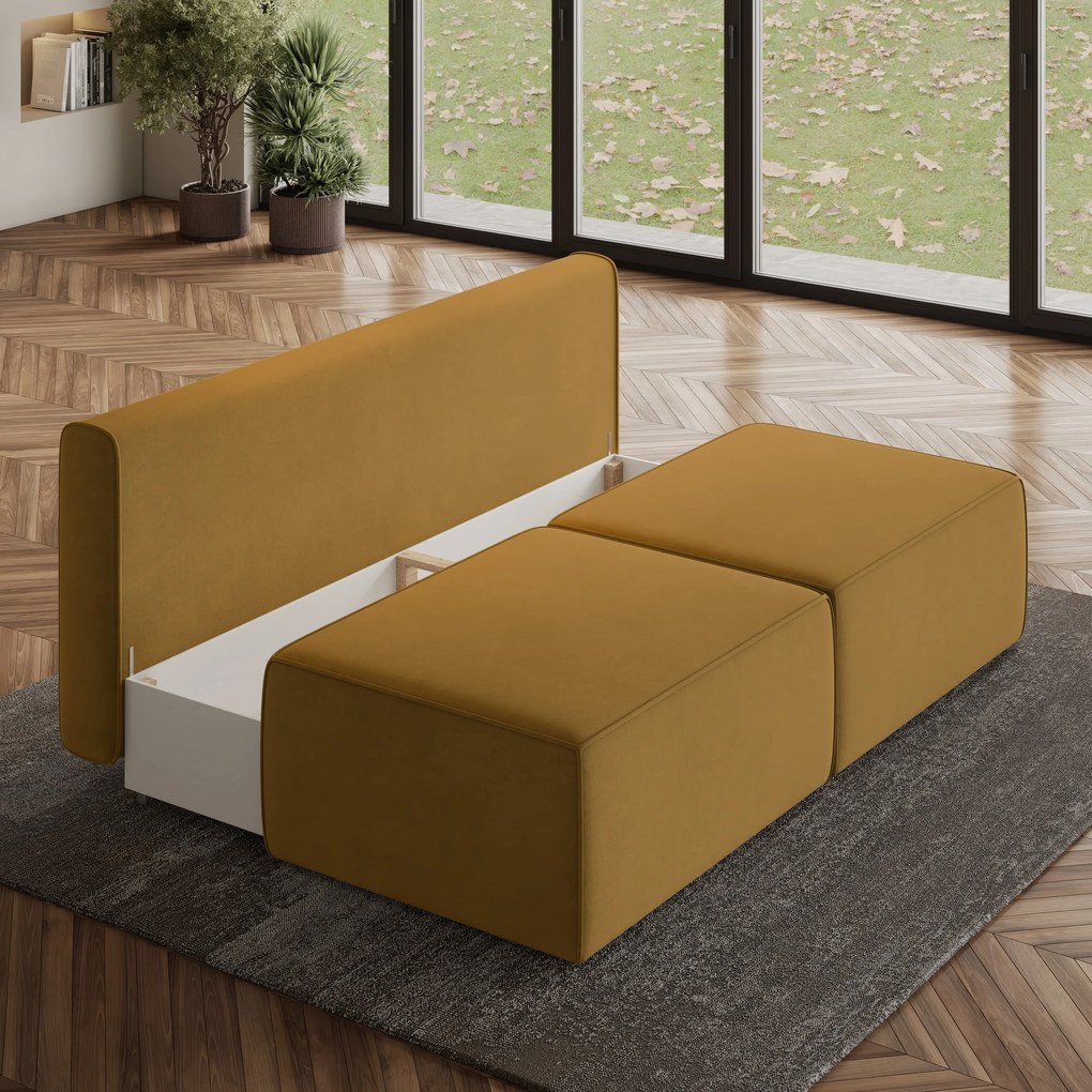 Masseno Narożnik VARNA z funkcją spania i pojemnikiem na pościel Narozniki L, Rozkładana sofa - Żółty, MONOLITH 48