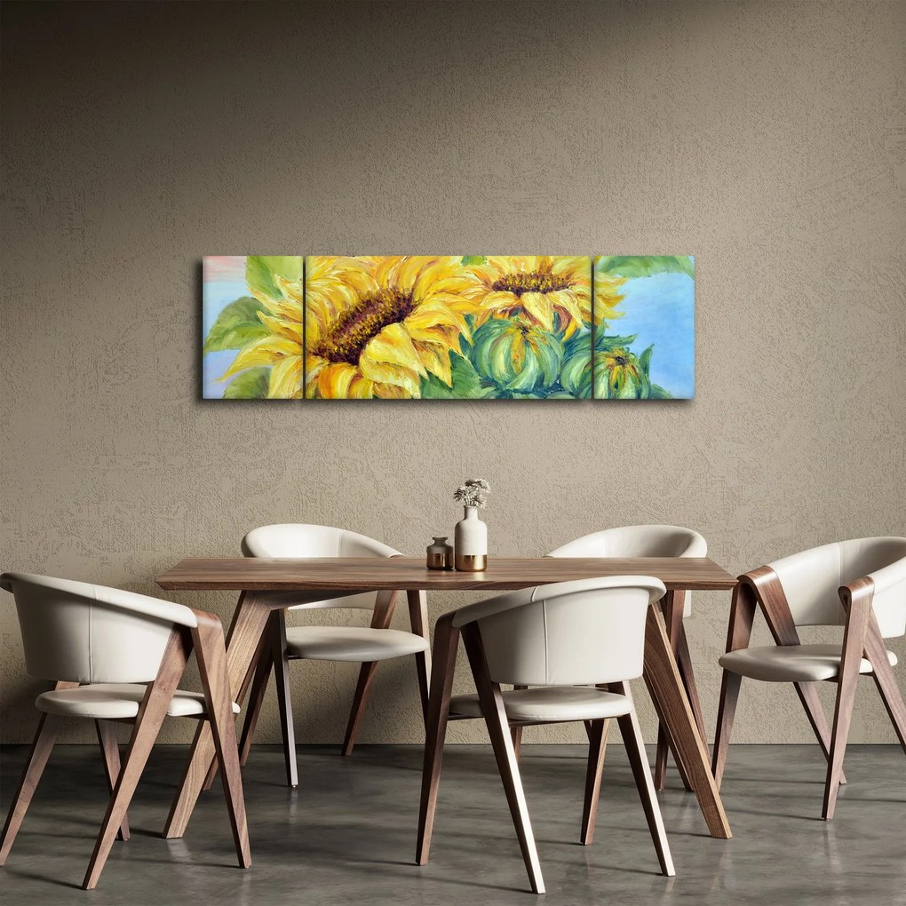 Obraz kwitnących słoneczników (170x50 cm)