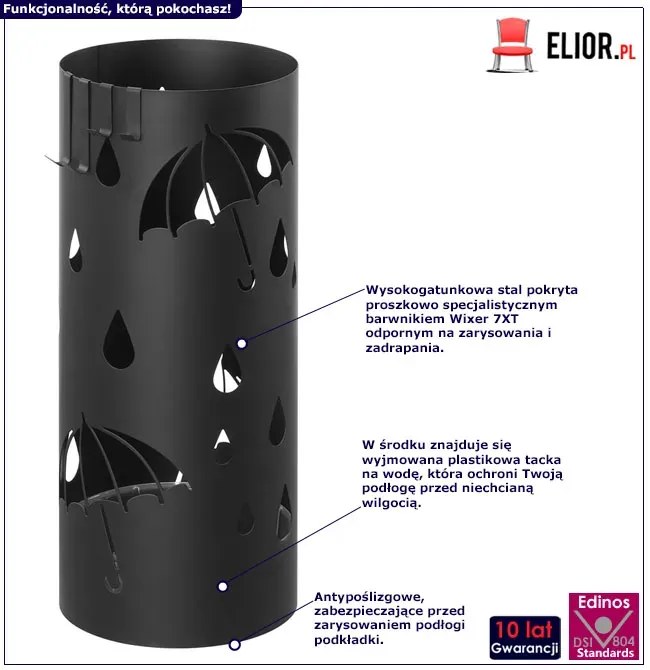 Ażurowy Czarny Metalowy Parasolnik N7-H79