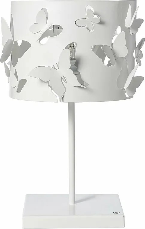 Lampa stołowa Farfallosa 20x20x37,2 cm z perforowanego żelaza z motywem motyli, dekoracyjny efekt światła, gniazdo E27, made in Italy, biała