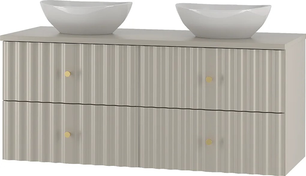 Kaszmirowy Zestaw Łazienkowy 120cm Szafka z Blatem Umywalka Ryflowane Fronty Aqua