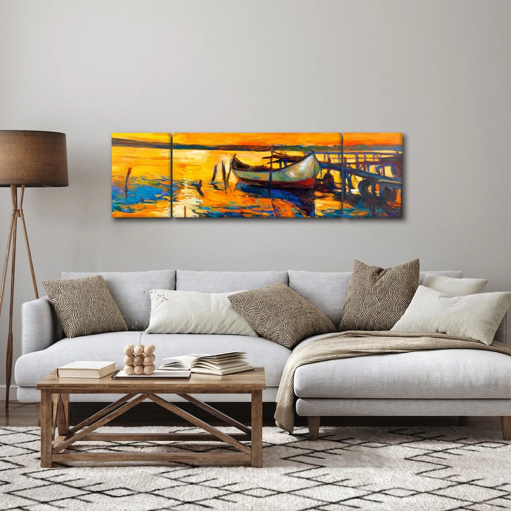 Obraz - Łódź o zachodzie słońca (170x50 cm)