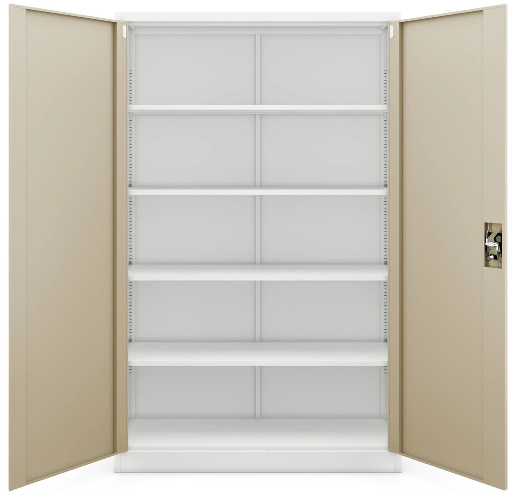 Szafa biurowa metalowa na akta, szeroka, biały/złoty dąb, 1150x1850x400 mm: JAN II Eco Design