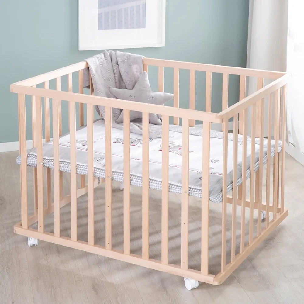 Kojec dla dzieci na kółkach w naturalnym kolorze 100x75 cm Jumbo Twins – Roba