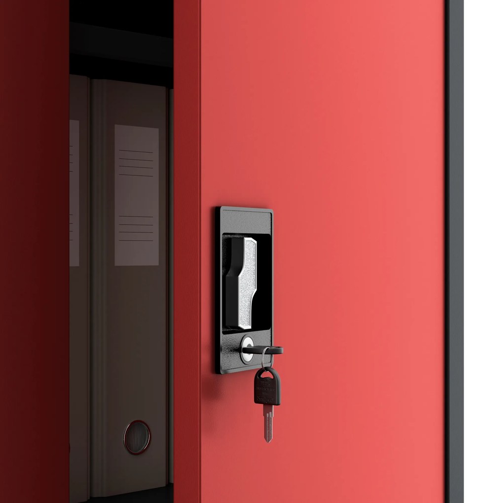 Szafa biurowa na dokumenty antracytowo-czerwona: JAN, 900 x 1850 x 400 mm