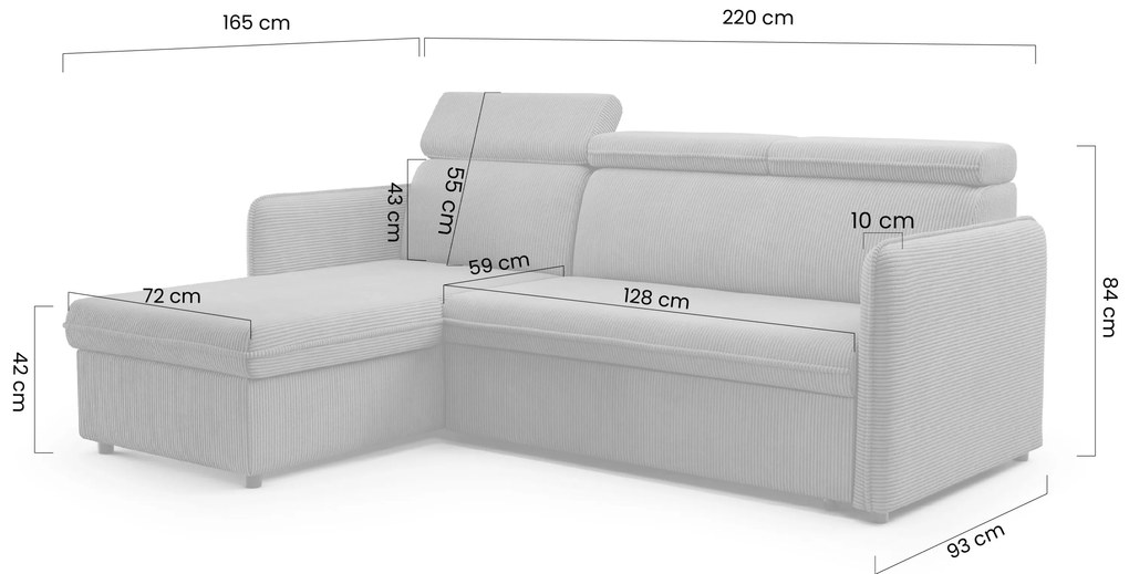 Narożnik z funkcją spania Barcelia Mini uniwersalny lewy/prawy - brązowy sztruks łatwoczyszczący Anafi 06