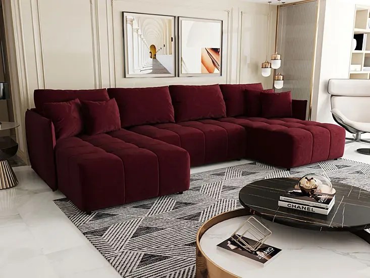 Czerwona sofa z weluru z funkcją spania E5-G33