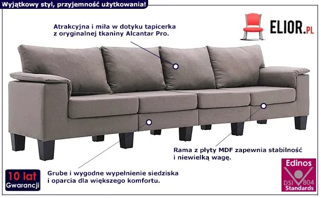 4-osobowa sofa taupe z podłokietnikami L4-T21