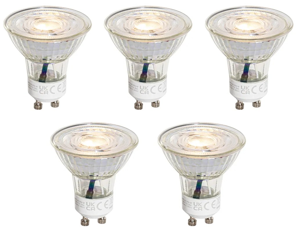 Zestaw 5 przezroczystych żarówek LED GU10 50mm, 4,5W 380 lm, 3-stopniowa ściemnialna temperatura barwowa (2000-2700K)