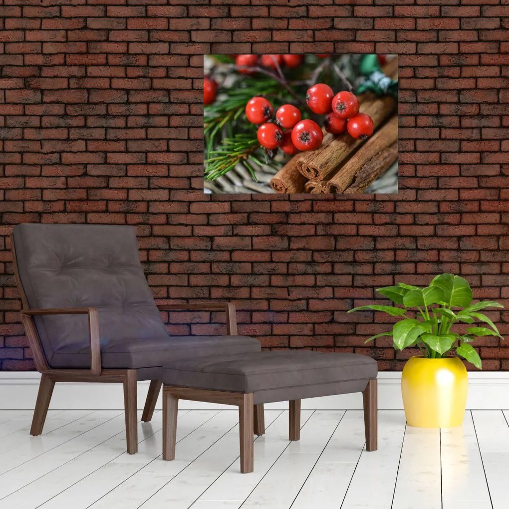 Obraz na szkle - jagody i cynamon (70x50 cm)