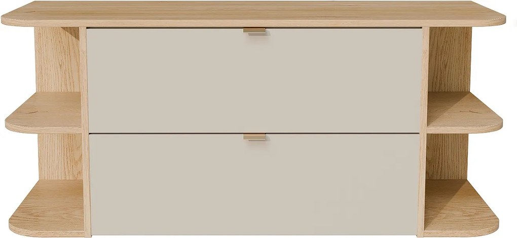 Szafka pod umywalkę wisząca z wnękami - Beżowy i Jasnodrewniany - 120 cm LAVENA