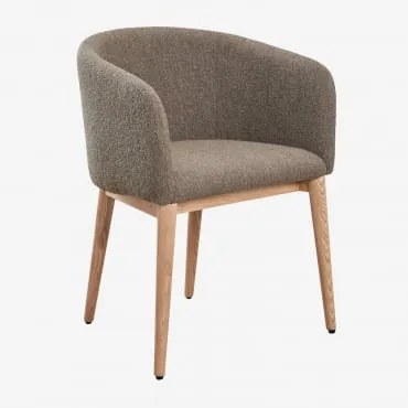 Zestaw 2 Tapicerowanych Krzeseł Do Jadalni Z Podłokietnikami Bunia Natural Wood & Bouclé Pszenica Brązowa - Sklum