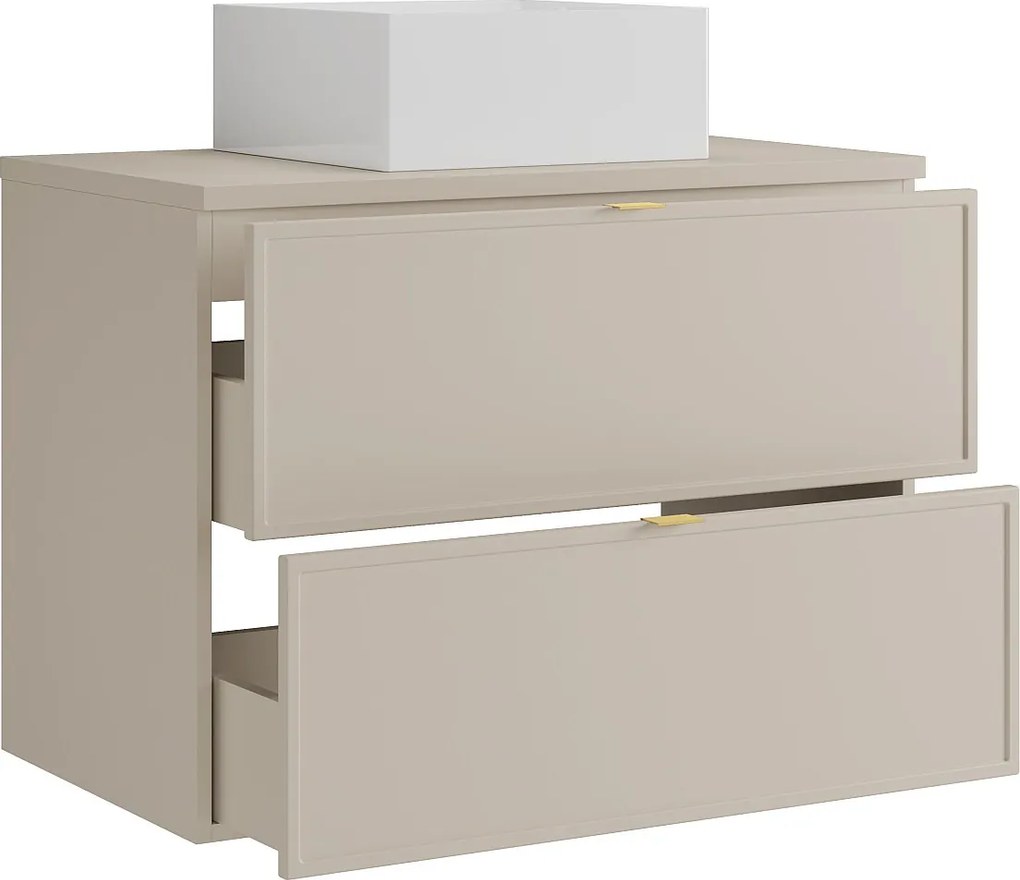 Wisząca szafka łazienkowa z kwadratową umywalką nablatową – Beżowa – 80 cm – ONDIL