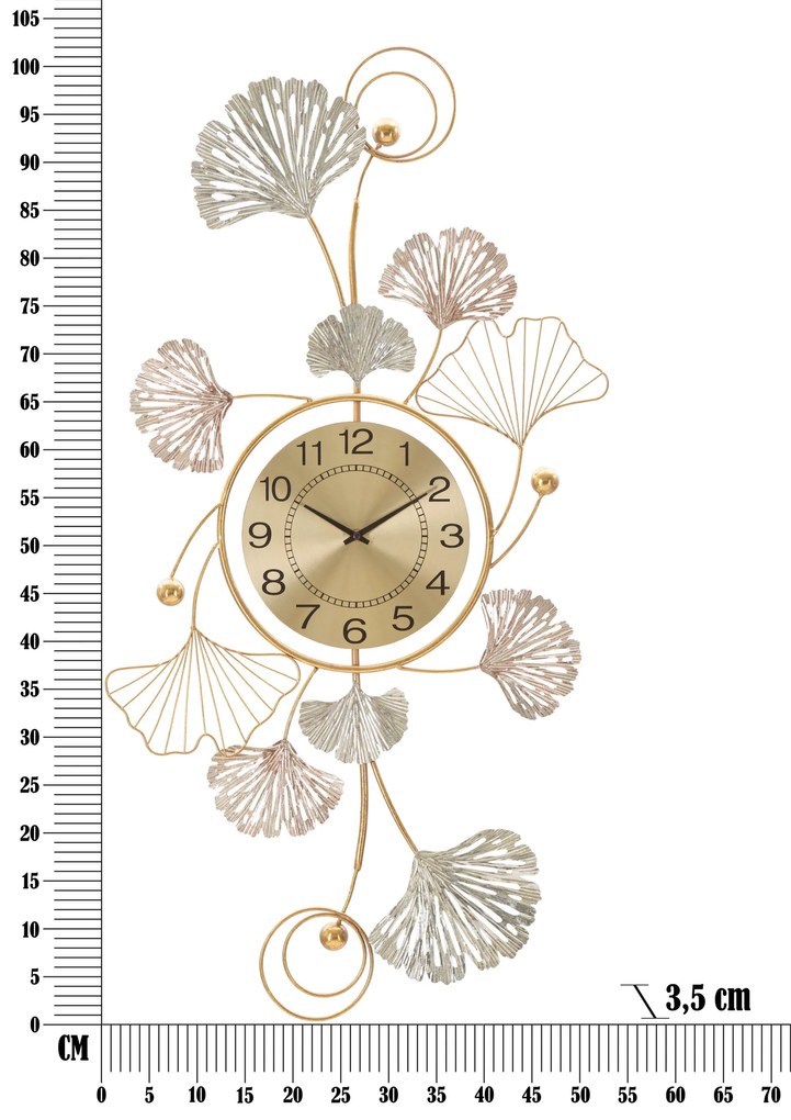 Zegar ścienny z metalową dekoracją LEAVY, 102 x 52,5 cm