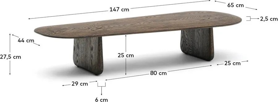 Ciemnobrązowy stolik z litego drewna dębowego 64x146 cm Pirita – Kave Home
