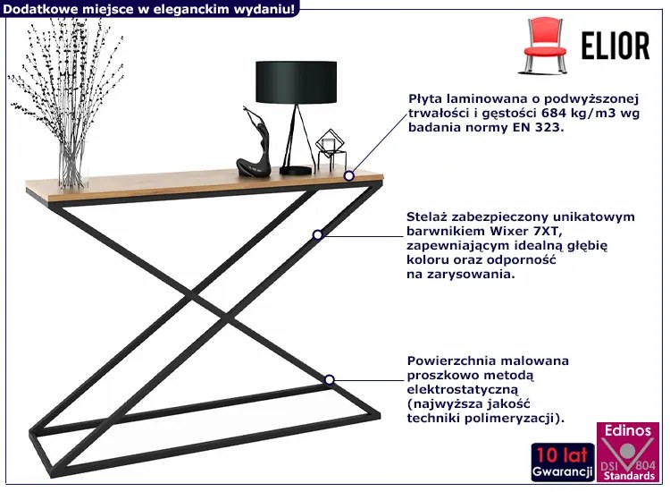 Konsola w stylu loft czarny + dąb lancelot - Ergik 4X