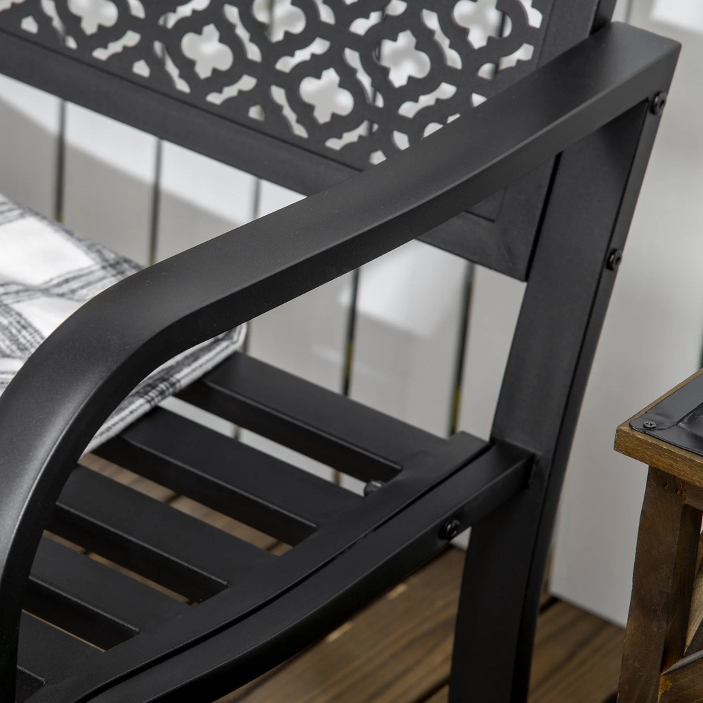 Outsunny Metalowa ławka ogrodowa, 2-osobowa, z wzorem kwiatowym, odporna na warunki atmosferyczne, 127 x 63 x 83cm, Czarna