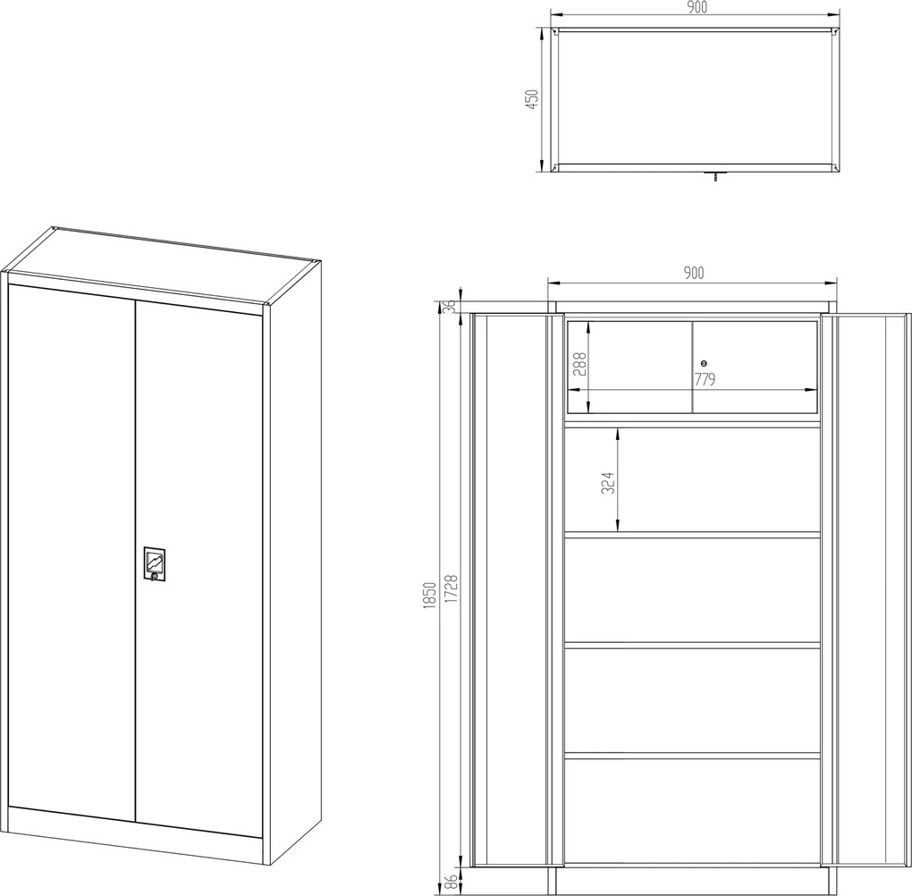 Dwudrzwiowa szafa aktowa z sejfem Tomasz 90x45x185 cm, czarna