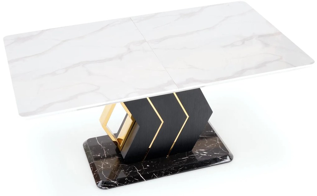 VINCENZO stół rozkładany 130-180/130/76 cm blat: biały marmur, noga czarny złoty