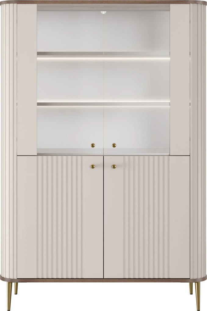 Witryna Vesper 103 cm czterodrzwiowa - kaszmir / orzech / złote nogi
