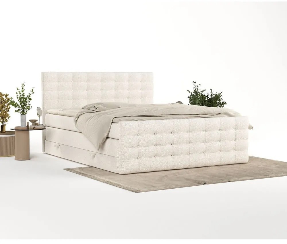 Kremowe łóżko boxspring ze schowkiem 200x200 cm Blend – Maison de Rêve