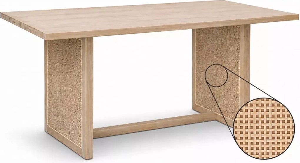 Drewniany stół do jadalni z jesionu 160x90 nogi wykończone ratanem