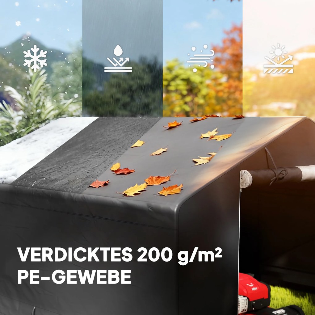 Outsunny Przenośny domek ogrodowy, namiot na rowery, rolowane drzwi na zamek błyskawiczny, metalowy stelaż, wszechstronne przechowywanie, ciemnoszary | Aosom PL