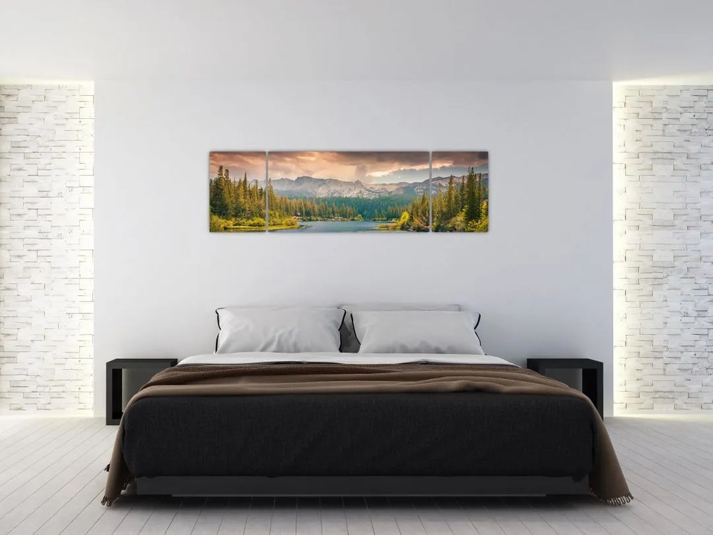 Obraz górskiej rzeki i gór (170x50 cm)